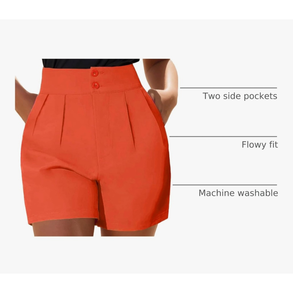 🔥Amazon | XinYangNi Red High Waist Pleated Shorts Women’s L Flowy Dressy Summer - Picture 6 of 8